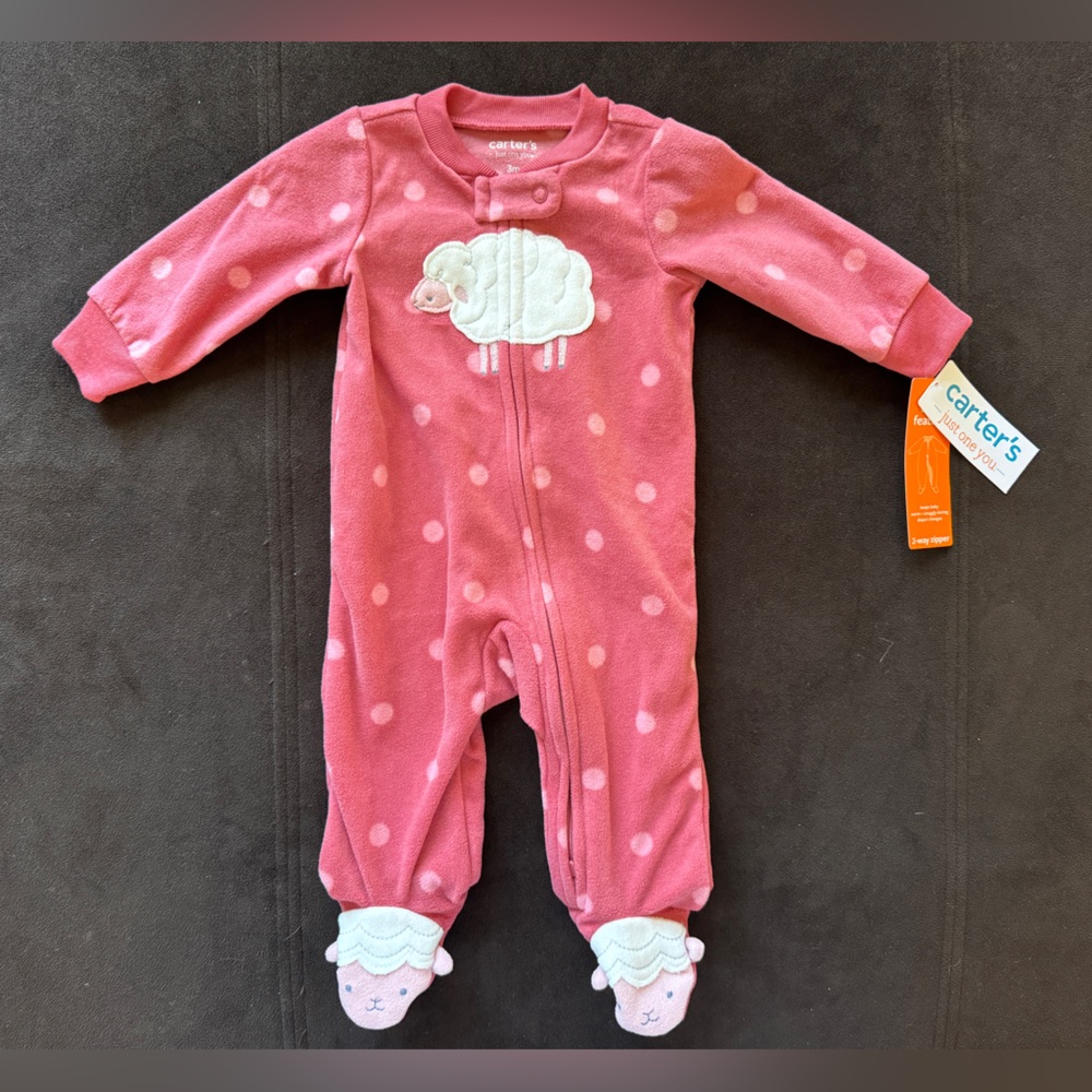 Carter's Pink Polka Dot Sheep Fleece Zip Footie